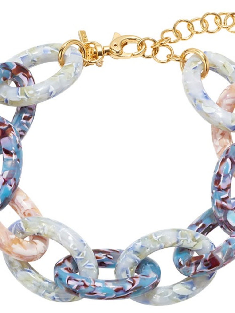 Lele Sadoughi Marbled Resin Link Bracelet in Blue, Cream & Pink with Gold Chain